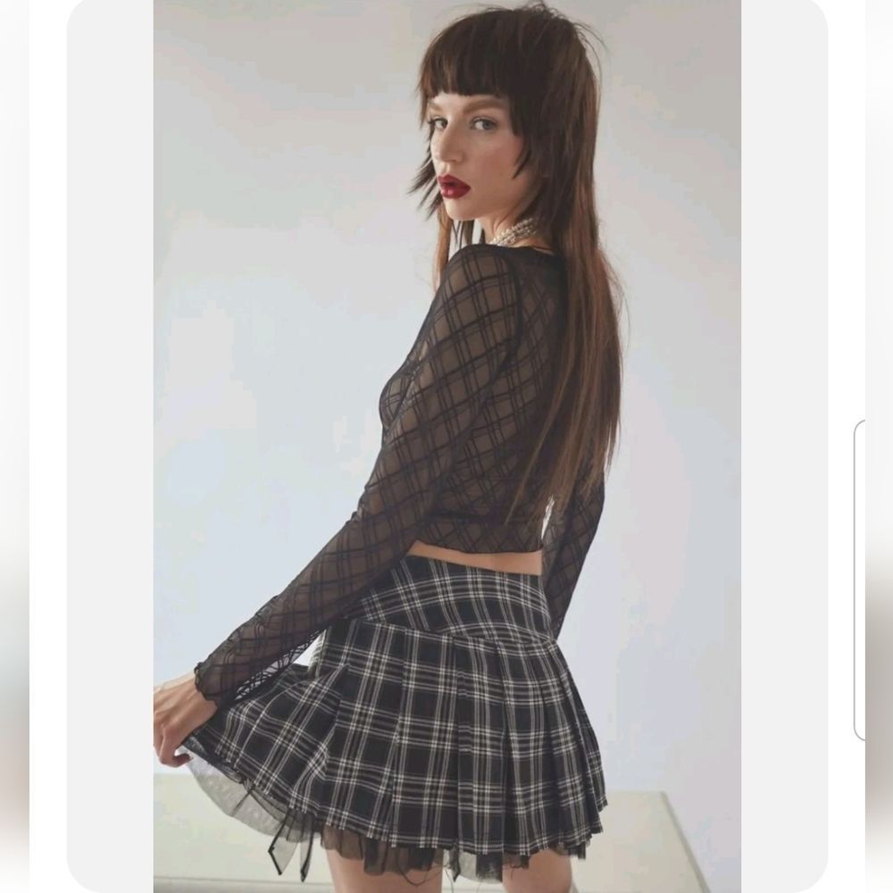 Have & Have Plaid Flare Skirt w/ Tulle Hemline Black/ Gray NWT